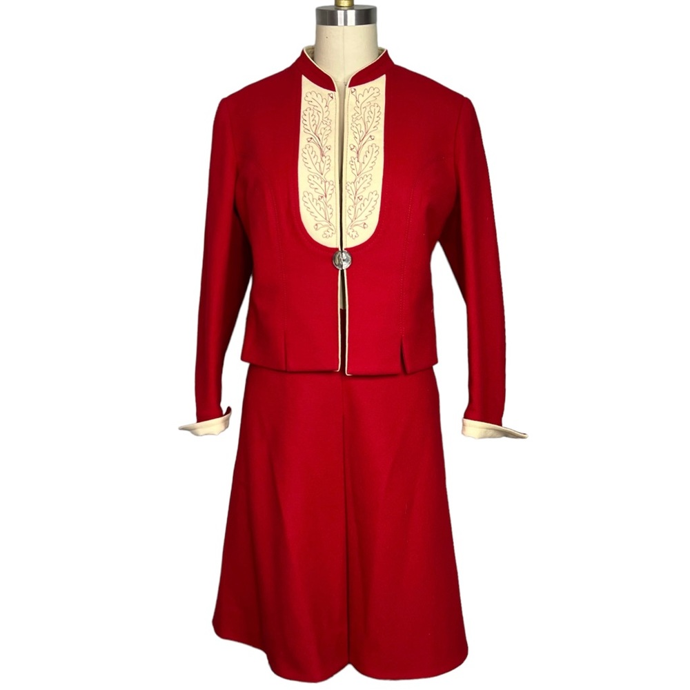 VINTAGE HAMMERER AUSTRIA RED WOOL SKIRT SUIT, EU 40, US small
